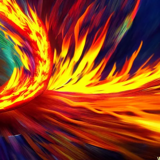 Image similar to colors weave into a spiral of flame, concept art, trending on artstation 3D.