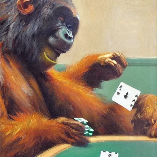 Image similar to gorrila with a bear, playing poker highly detailed beautiful, by gregory manchess, james gurney, james jean