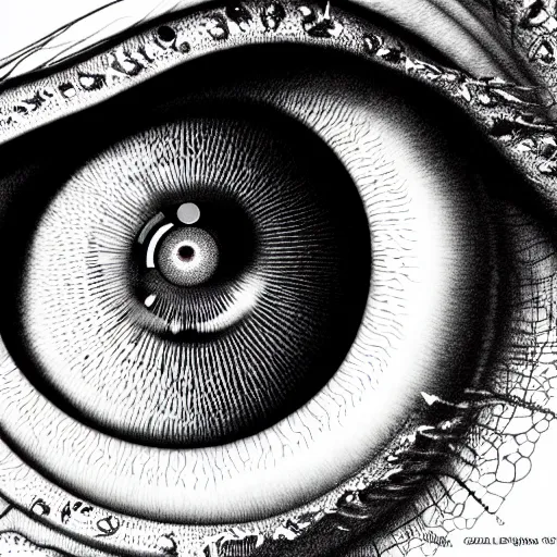 Image similar to a detailed extremely close up of inside the iris, cornea, red image, microscopic, extremely close up drawing by junji ito, cgsociety, generative art, lovecraftian, parallax, cosmic horror, extremely detailed, hyperrealism, unreal engine, octane render, award winning, masterpiece, highly detailed, realistic, 4 k, digital