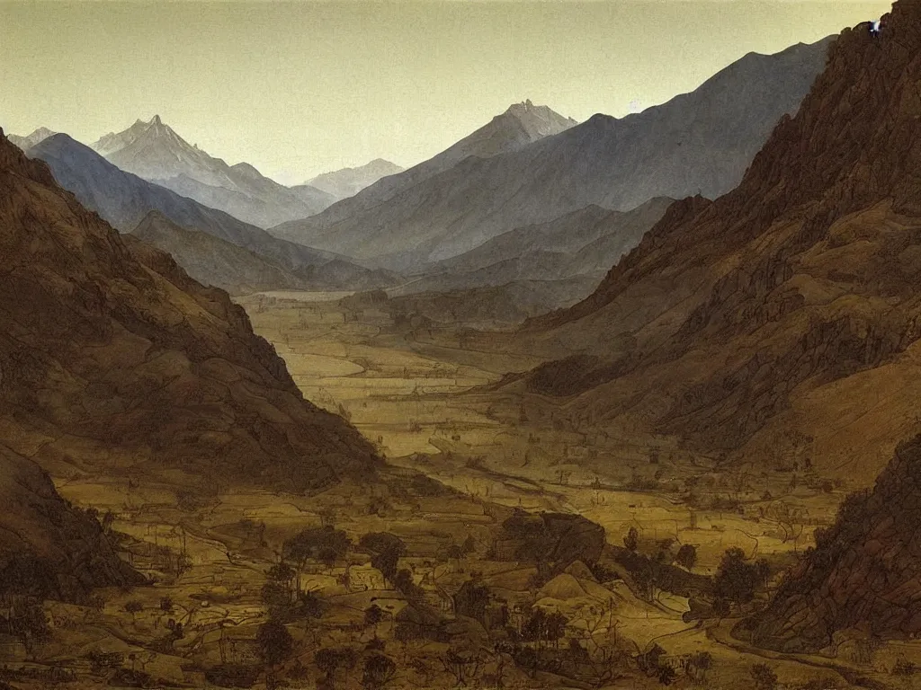 Prompt: View of the old Tibet. Painting by Caspar David Friedrich.