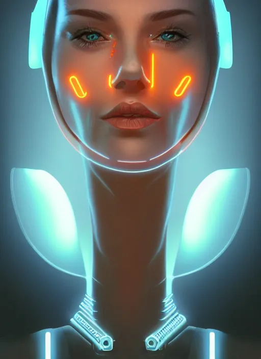 Image similar to portrait of a cyborg humanoid girl with mechanical and electronic element, neon light, illustrated by Michael Whelan, highly detailed, trending on artstation