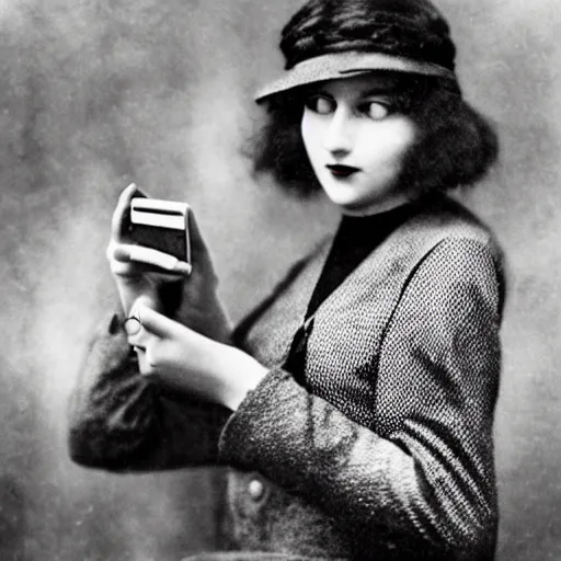 Image similar to women the 1 9 2 0's holding iphone