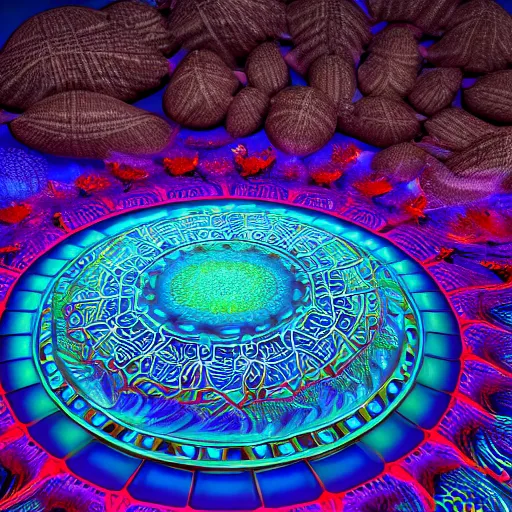 Image similar to Photorealistic school of fish forming a 4D mandala. Hyperdetailed photorealism, 108 megapixels, amazing depth, glowing rich colors, powerful imagery, psychedelic Overtones, 3D finalrender, 3d shading, cinematic lighting, artstation concept art, epic resolution