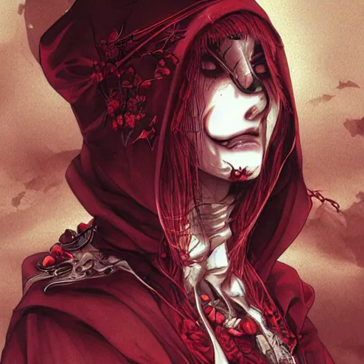 Image similar to anime manga skull portrait young woman skeleton, red riding hood, unreal engine, intricate, elegant, highly detailed, digital art, art by JC Leyendecker and sachin teng