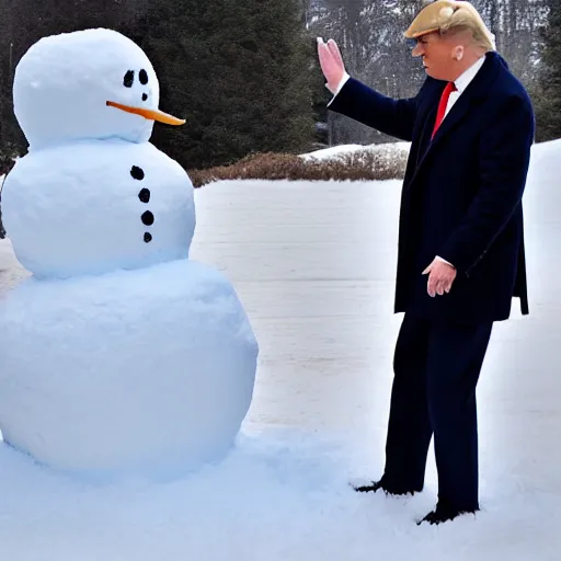 Image similar to donald trump and joe biden making snowman together