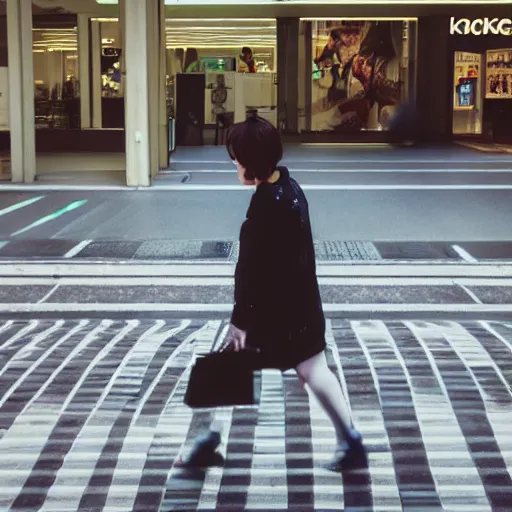 Image similar to a closeup portrait of woman walking in mall alone in style of 1990s, street photography seinen manga fashion edition, focus on face, eye contact, tilt shift style scene background, soft lighting, Kodak Portra 400, cinematic style, fish-eye camera, telephoto