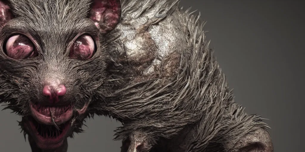 Image similar to a highly detailed photographic render of a humanoid rat creature, rat man, horror sci-fi, horro science fiction, biology, horror, beautifully lit, ray traced, octane 3D render, octane render, unreal engine