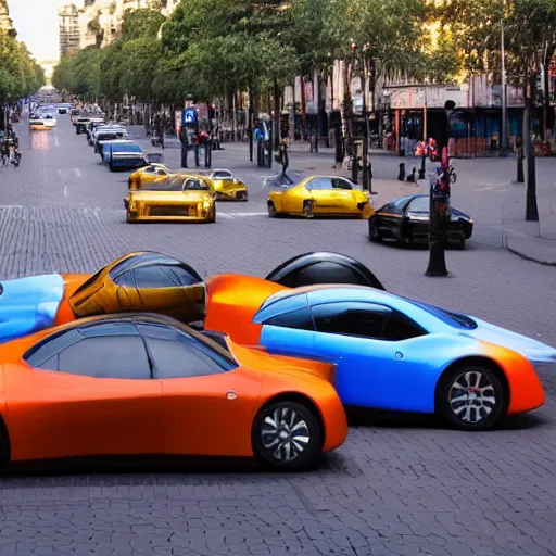 Image similar to Buenos Aires Argentina, futuristic cars in the street, holograms in the street, detailed, hd