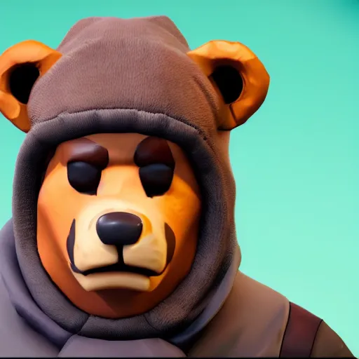 Image similar to a man wearing a bear hat as a fortnite character, screenshot from fortnite, 3 d unreal engine render