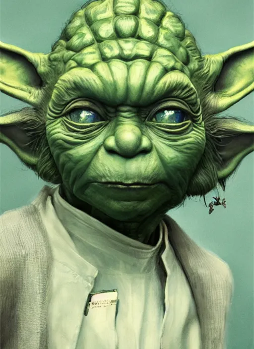 Image similar to a highly detailed portrait of Yoda on a bad drug trip, drugs and alcohol littered everywhere, dizzy, trippy, artstation, cgsociety, very detailed, intricate, detailed illustration, by artgerm and greg rutkowski and alphonse mucha, sharp, smooth, masterpiece