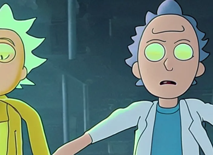 Image similar to film still of morty from rick and morty in the new scifi movie, 4 k