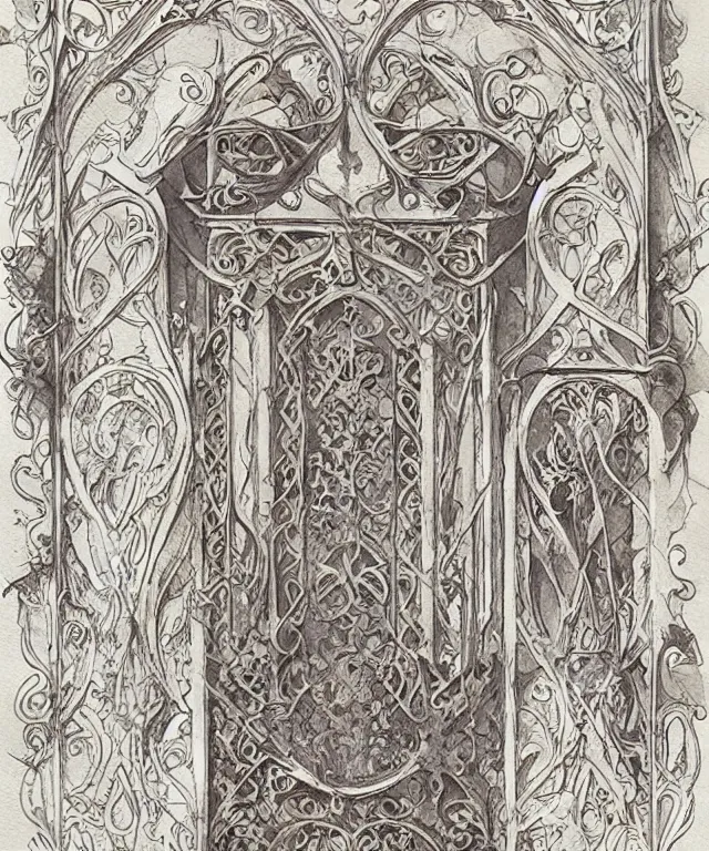 Prompt: castle elements book page full or decorative borders and designs victorian, borders and decorative elements 1700s lithograph page color pen and ink and pencil sketch concept design game asset of sketches watercolor of Art Nouveau borders and designs by Stanley Artgerm Lau, WLOP, Rossdraws, James Jean, Andrei Riabovitchev, Marc Simonetti, and Sakimichan, tranding on artstation , assets, character design, tending on pinterest, trending on cgtalk, trending on concept art, trending on borders and decorative elements