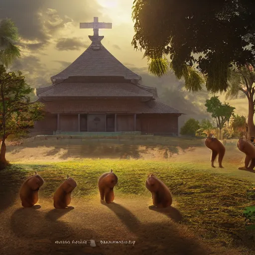 Image similar to The Capybara Sacred Temple, 4K, trending on artstation