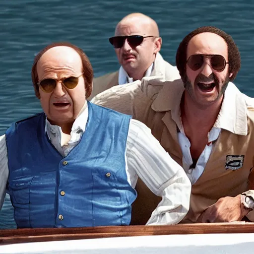 Image similar to character torrente and hamilton on a boat