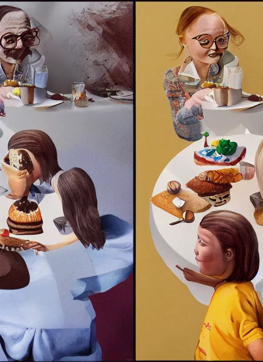 Image similar to greta thunberg eating cakes painted by salvador dali, detailed digital art, trending on Artstation