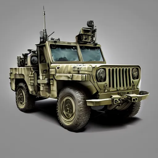 Prompt: Machine gun mounted on top of a humvee, digital art , highly detailed , high contrast, beautiful lighting, award winning , trending on art station, photorealistic, 8k