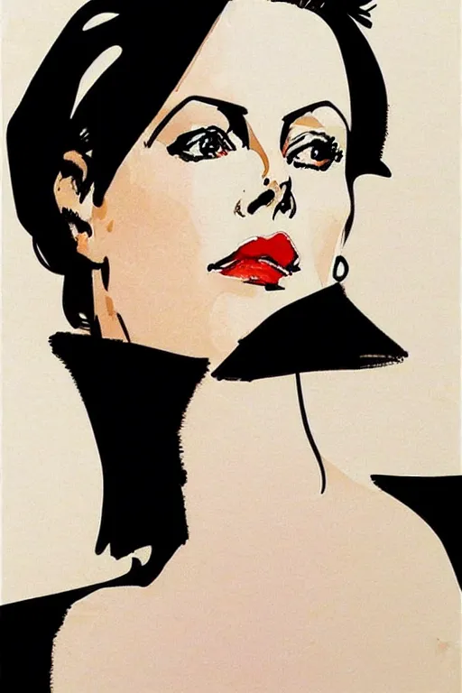 Prompt: beautiful portrait of Charlize Theron by Milo manara and David downton