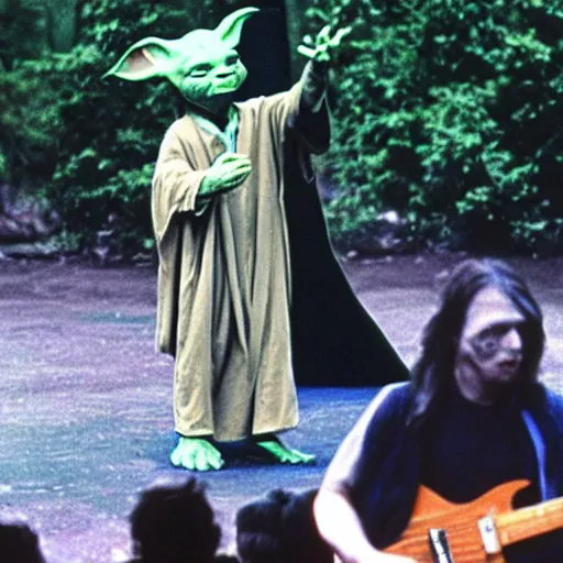 Image similar to yoda performing at woodstock