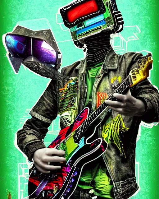 Prompt: a portrait of an anthropomorphic cyberpunk green turtle shredding an electric guitar by sandra chevrier, by jon foster, detailed render, tape deck, epic composition, cybernetics, 4 k realistic, cryengine, realistic shaded lighting, sharp focus, masterpiece, by enki bilal