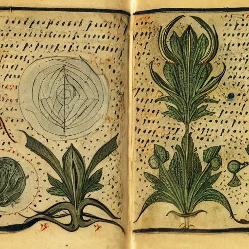 Prompt: illustrations from the newly discovered 2nd volume of the Voynich manuscript