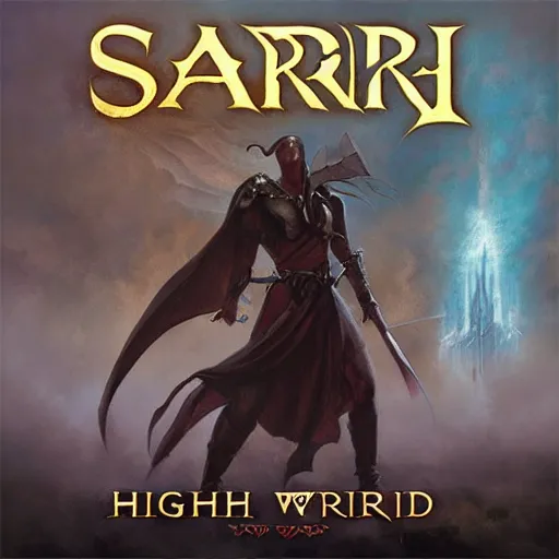 Prompt: a sword raised high, album art, cover art, poster, style of magic the gathering