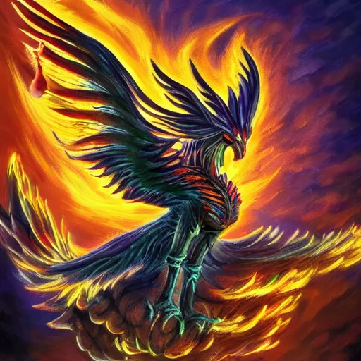 Prompt: fantasy art phoenix rising from ashes