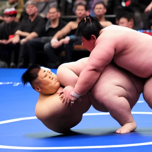 Image similar to photo of Elon Musk wrestling a sumo wrestler