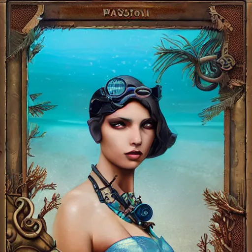 Image similar to lofi underwater steampunk beach model portrait, Pixar style, by Tristan Eaton Stanley Artgerm and Tom Bagshaw.