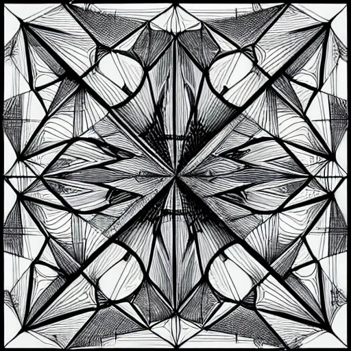 Prompt: realistic drawing of the pyramid at dawn, by maurits cornelis escher, explorations of infinity, reflection, symmetry, perspective, truncated and stellated polyhedra, hyperbolic geometry, tessellations