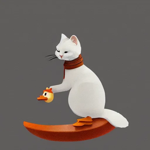 Image similar to a cat riding a duck, digital art