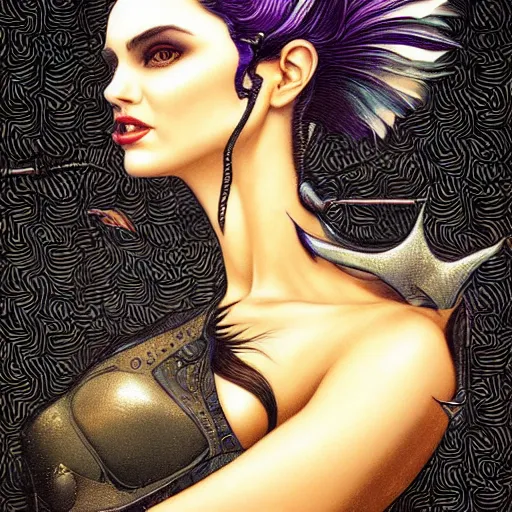Image similar to catwoman transcendental reality, altered states, intricate, elegant, wavy, zig zag, jagged, varnished, rgb crt scanlines, highly detailed, smooth, sharp focus, award - winning, masterpiece, in the style of tom bagshaw, cedric peyravernay, peter mohrbacher, pinterest, m. c. esther