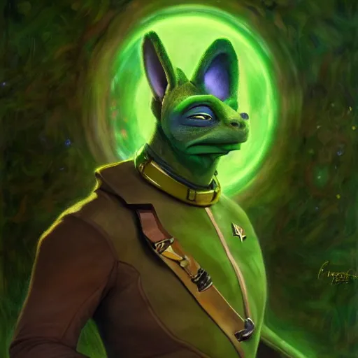 Prompt: a portrait of a male green reptile in star trek uniform at night in a dark forest. zootopia fursona furaffinity furry art detailed face painting by gaston bussiere craig mullins jc leyendecker gustav klimt artgerm greg rutkowski furry