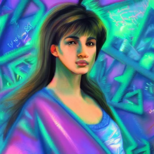 Prompt: a highly detailed and realistic concept art of young Monica Carvalho in a vaporwave artwork composition, Windows98 logo, 8k, intricate, pastel colors