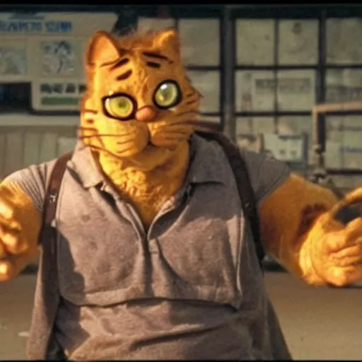 Prompt: A still of a realistic Garfield in The Terminator