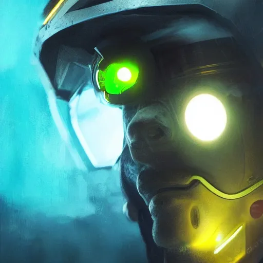 Prompt: yong boy destroyed to pieces with glowing yelow visor as a realistic scifi cyberpunk knight, closeup portrait art by james jean and greg rutkowski,, realistic face, like anime, digital art, trending on artstation, 8 k