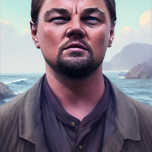 Image similar to highly detailed portrait, leonardo dicaprio, in gta v, stephen bliss, unreal engine, fantasy art by greg rutkowski, loish, rhads, ferdinand knab, makoto shinkai and lois van baarle, ilya kuvshinov, rossdraws, tom bagshaw, global illumination, radiant light, detailed and intricate environment