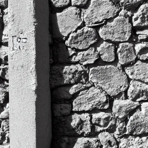 Image similar to inscription gm! on a stone wall in a poor area, black and white