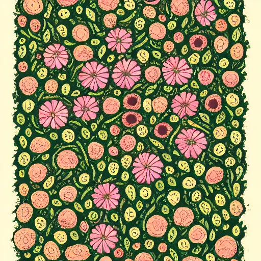 Image similar to in the style of neurographic drawing of a field of flowers