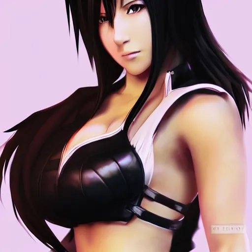 Image similar to high quality art of tifa lockhart with a black wing, trending on artstation