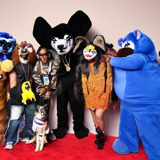 Image similar to snoop dogg taking a photo with fursuiters at a furry convention, 4 k photography