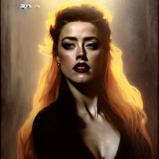 Image similar to hyperrealistic portrait of amber heard as a vampire witch in a black coat as a reflection in water in stone. by jeremy mann and alphonse mucha, fantasy art, photo realistic, dynamic lighting, artstation, poster, volumetric lighting, very detailed faces, 4 k, award winning