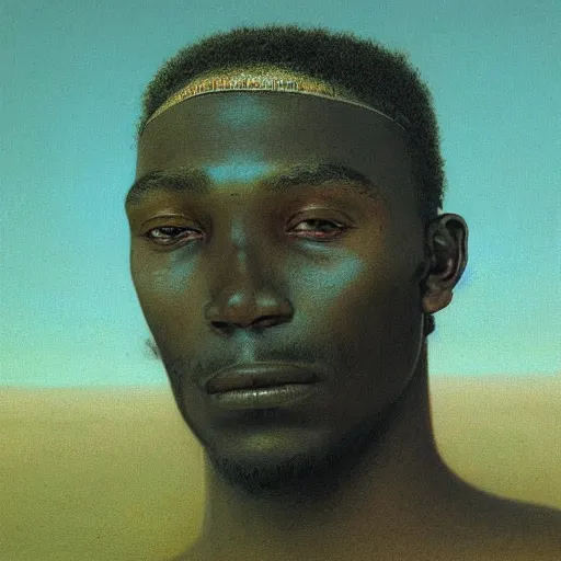 Image similar to portrait of burna boy, painting by zdzislaw beksinski,