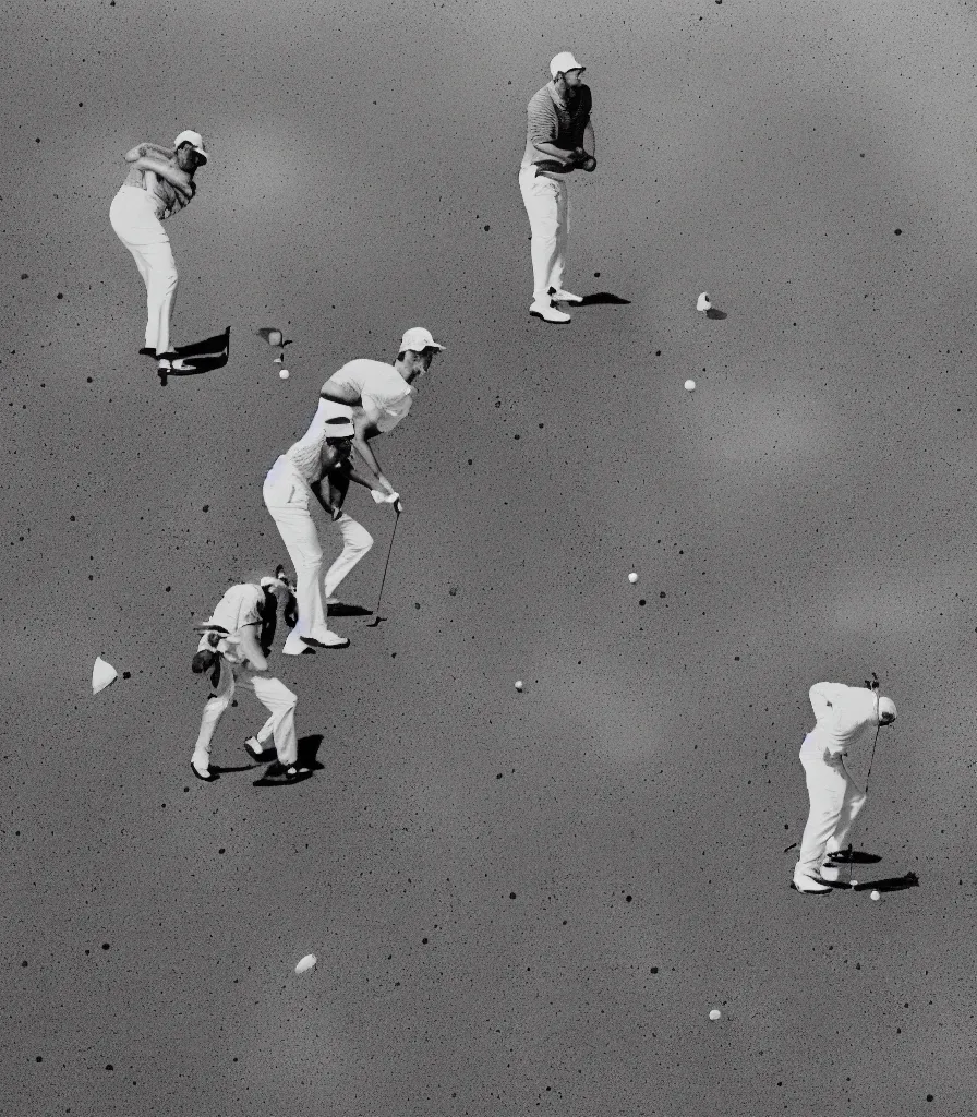 Image similar to an artwork of Tiger Woods and Jack Nicklaus playing golf on mars gazing into a universe full of nebular made by andy warhol, high detail, 4k resolution, nasa