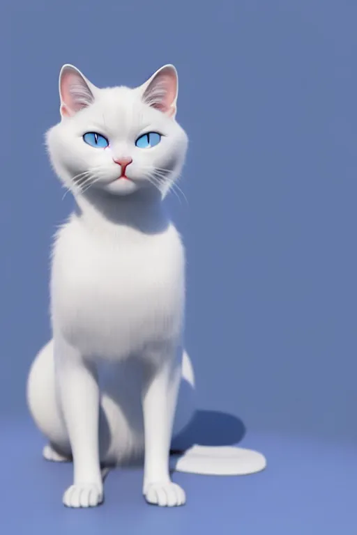 Image similar to a white cat with blue eyes wearing a red formal overcoat, hyperrealistic, concept art, octane render, unreal engine 5, realistic and defined face, profile picture, digital art, pixar and disney style, symmetrical, high quality, highly detailed, high coherence, path traced, house background, low contrast, beautiful, elegant clothes