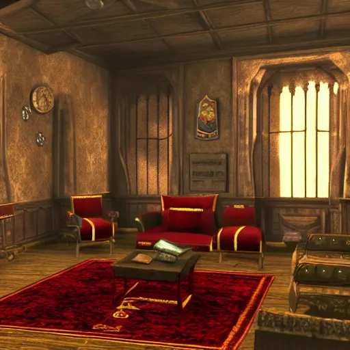 Image similar to Harry Potter in Gryffindor's common room, Playstation 2 screenshot, 3D Render