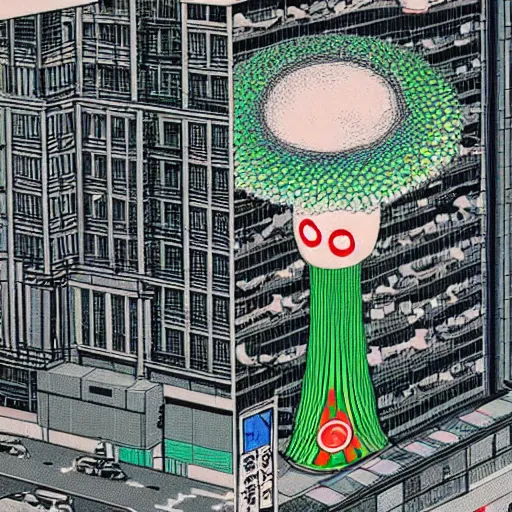 Prompt: nuclear mushroom in Tokyo by Toshio Saeki high detailed, view from street