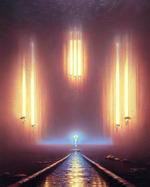 Prompt: a hyper - detailed 3 d render like an oil painting of beacons of the cascading light relay, surrealism!!!!! surreal concept art, lifelike, photorealistic, digital painting, aesthetic, smooth, sharp focus, artstation hd, by greg rutkowski, bruce pennington, valentina remenar, rhads, asher duran,