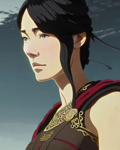 Image similar to azctec warrior, young lena headey, finely detailed, perfect face, exquisite details, fire magic, mid view, by studio muti, greg rutkowski makoto shinkai takashi takeuchi studio ghibli