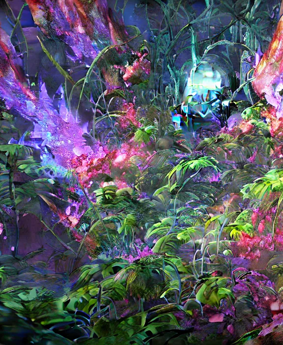 Image similar to intricate transparent clear see - through image of fire, lush botany, robotic environment, colorful psychedelic, ultra realistic, concept art, art nouveau, photorealistic, octane render, 8 k, unreal engine. art by nori inoguchi and sam kaplan and zachary goulko and christopher marley