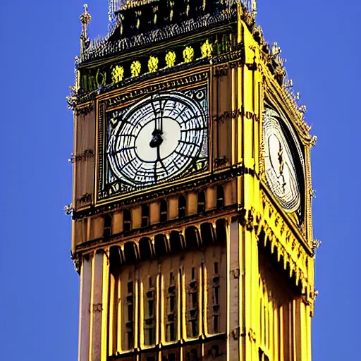 Prompt: the Big ben in London is watching with it's one large eye on the time